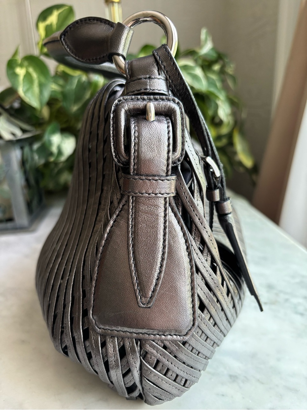 Jil Sander Metallic Silver Woven Top-Handle Satchel - Picture 4 of 13